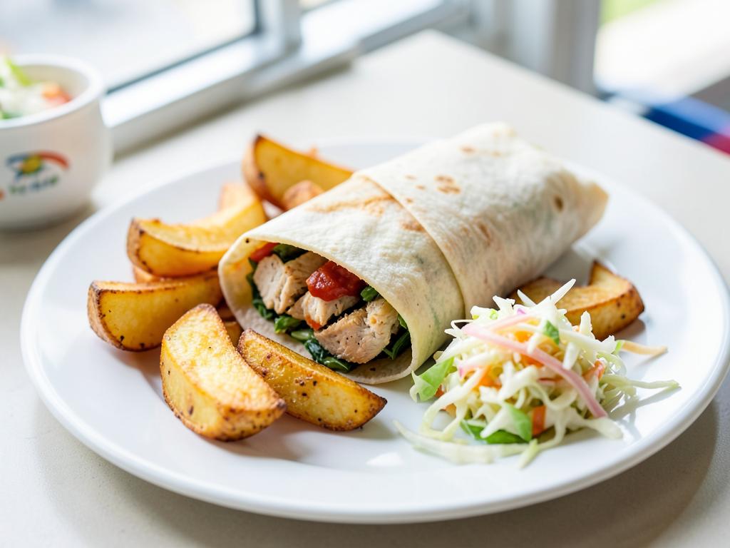 Chicken Shawarma Sandwich & Potato Wedges & Coleslaw